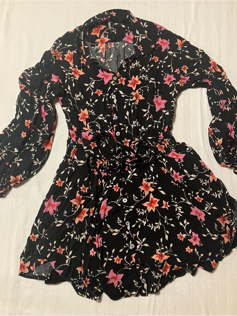 Free People Lighten Up Floral & Black Mini Dress Combo Size Small Boho L/S